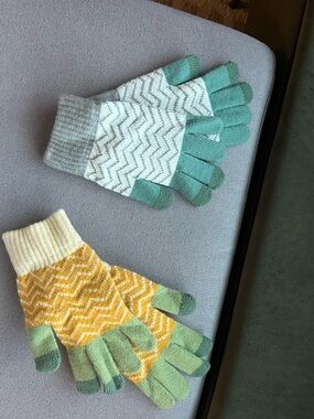 Chevron Knit Touchscreen Gloves - Mint & Yellow